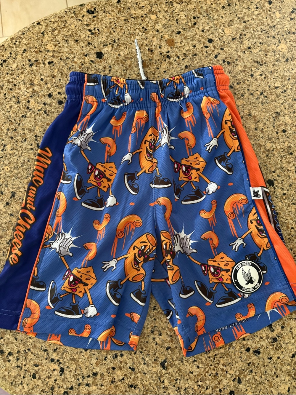 Macaroni & Cheese Graphic Athletic Shorts - Blue & Orange